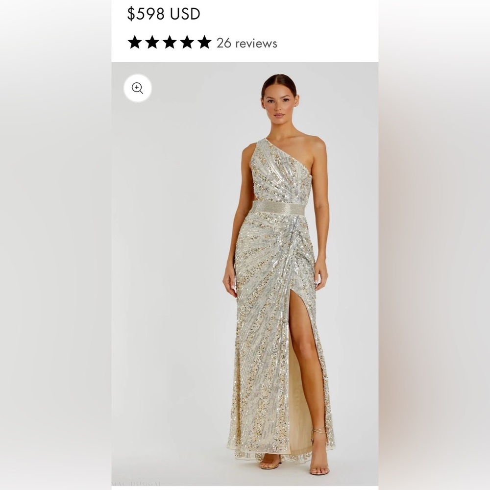 Mac Duggal Gold Sequin One-Shoulder Maxi Dress 8 - Picture 13 of 14